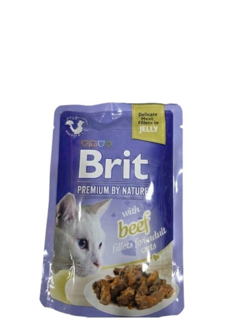 BRIT PREMIUM CAT POUCH WITH BEEF FILLETS IN JELLY FOR ADULT  CATS 85 G